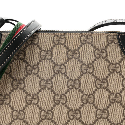 GG Supreme Monogram Textured Calfskin Small Emblem Shoulder Bag Beige Black