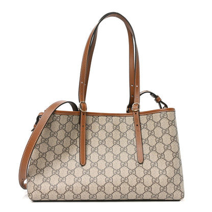 GG Supreme Monogram Emblem Medium Tote Bag Beige Dark Brown