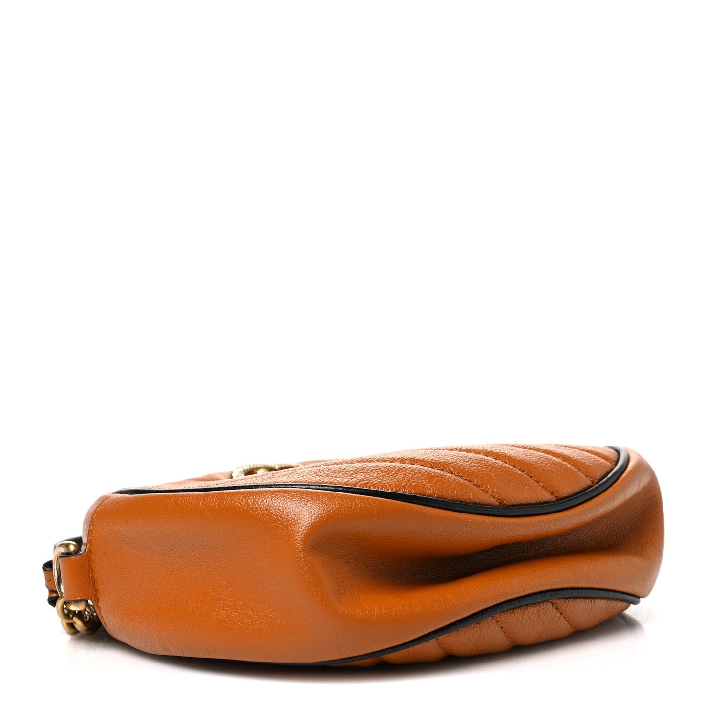 Azalea Calfskin Matelasse Diagonal Mini Torchon GG Marmont Round Shoulder Bag Cognac Black