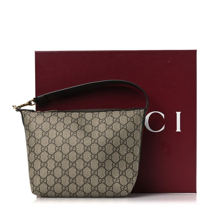GG Supreme Monogram Textured Calfskin Web Super Mini Ophidia Shoulder Bag Beige Ebony New Acero