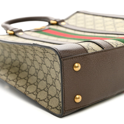 GG Supreme Monogram Textured Dollar Calfskin Web Medium Ophidia Tote Bag Beige Ebony