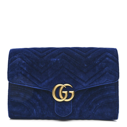 Velvet Matelasse GG Marmont Clutch Cobalt Blue