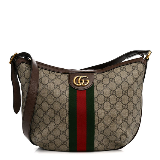 GG Supreme Monogram Web Small Ophidia Half Moon Hobo Brown