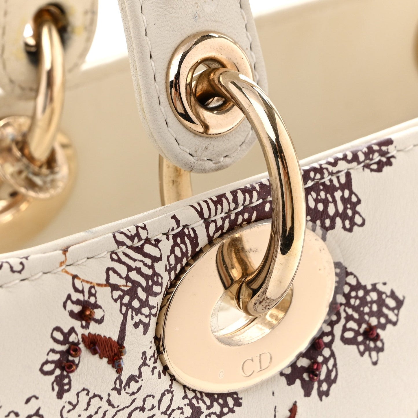 Calfskin Embroidered Medium Toile De Jouy Lady Dior White Red