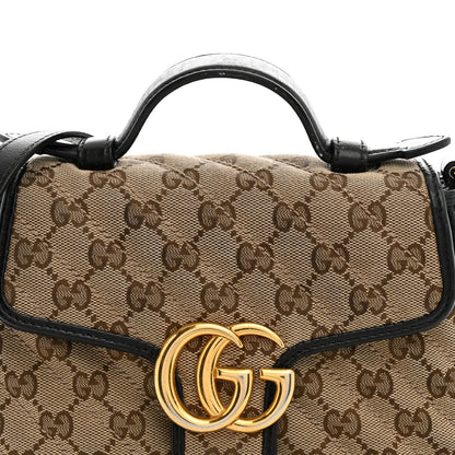 Monogram Azalea Calfskin Matelasse Diagonal Mini GG Marmont Top Handle Shoulder Bag Beige Ebony Black