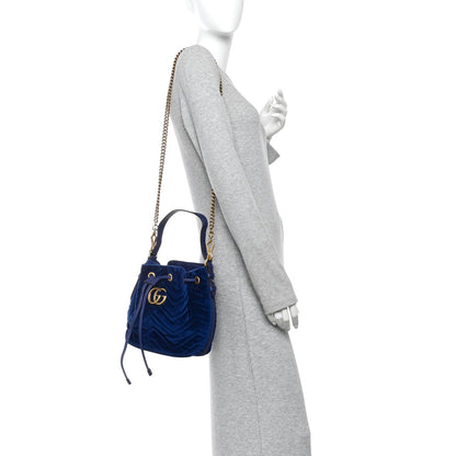Velvet Matelasse GG Marmont Bucket Bag Cobalt Blue