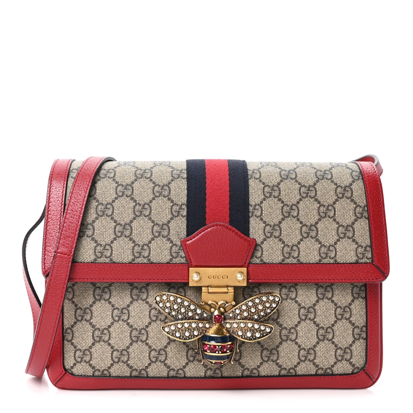 GG Supreme Monogram Medium Queen Margaret Shoulder Bag Red