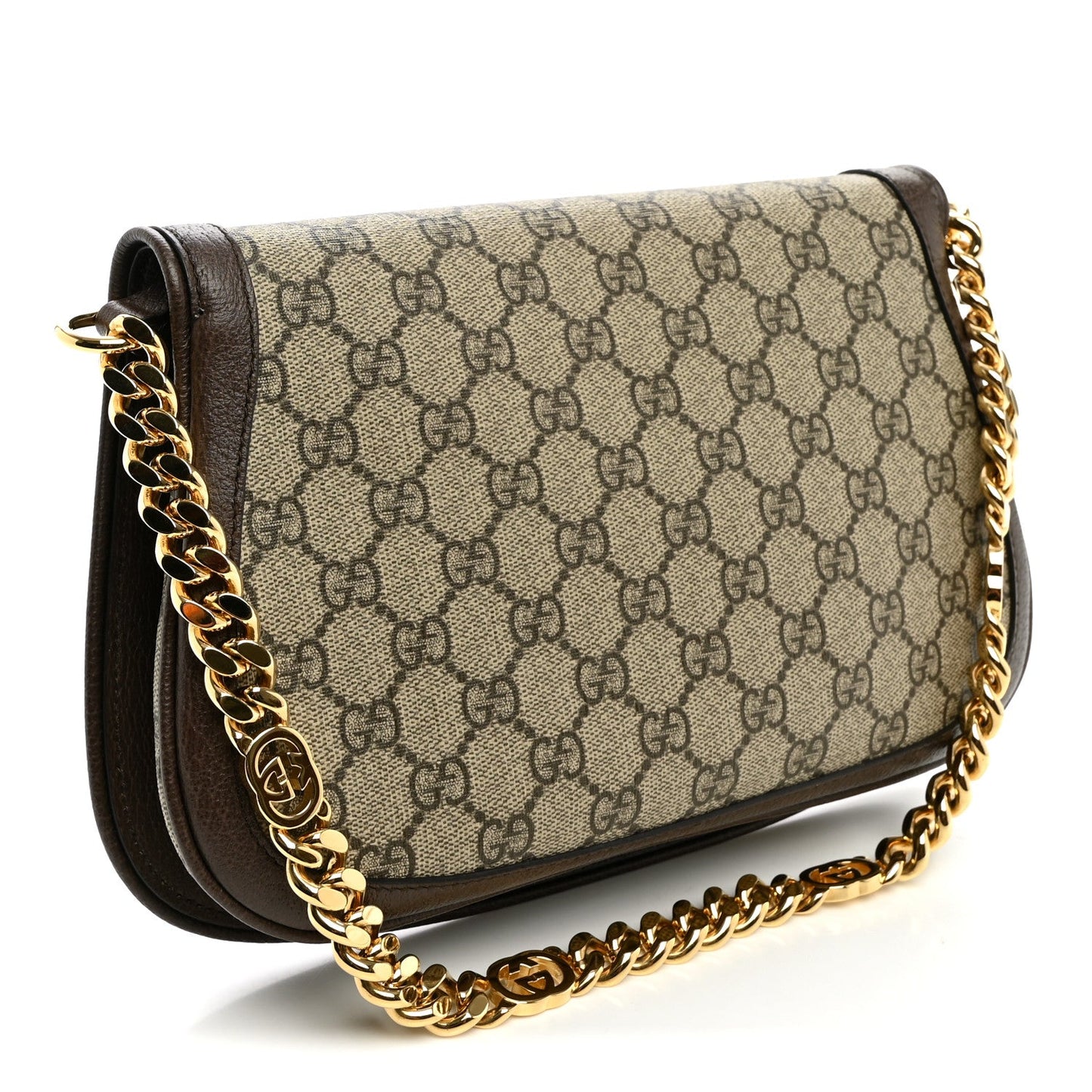 GG Supreme Monogram Textured Dollar Calfskin Blondie Chain Shoulder Flap Bag Beige Ebony New Acero