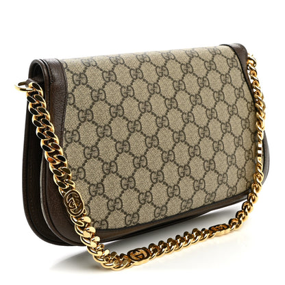 GG Supreme Monogram Textured Dollar Calfskin Blondie Chain Shoulder Flap Bag Beige Ebony New Acero