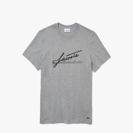 LACOSTE SIGNATURE PRINT  CREW NECK T-SHIRT Men’s - GREY CHINE