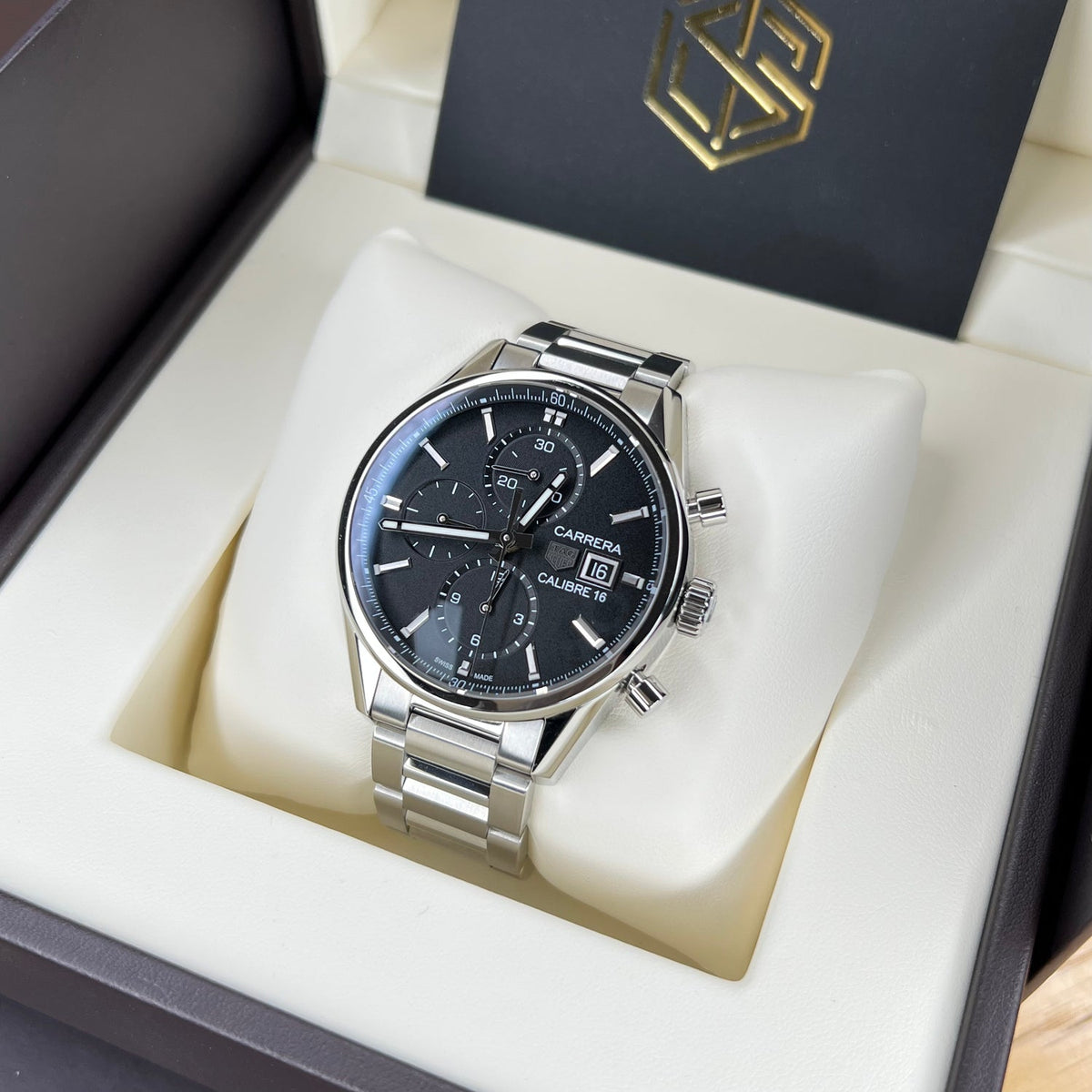Tag Heuer Carrera Automatic Chronograph Black Dial Silver Steel Strap Watch for Men - CBK2110.BA0715