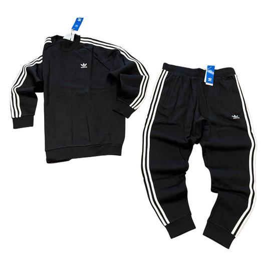 Adidas Originals Men’s 3-STRIPES CREW  SWEATSUIT- BLACK WHITE