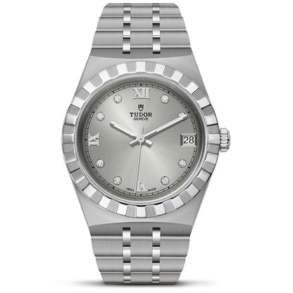 Tudor Royal Day Date Diamonds Automatic Silver Dial Silver Steel Strap Watch for Men - M28600-0002