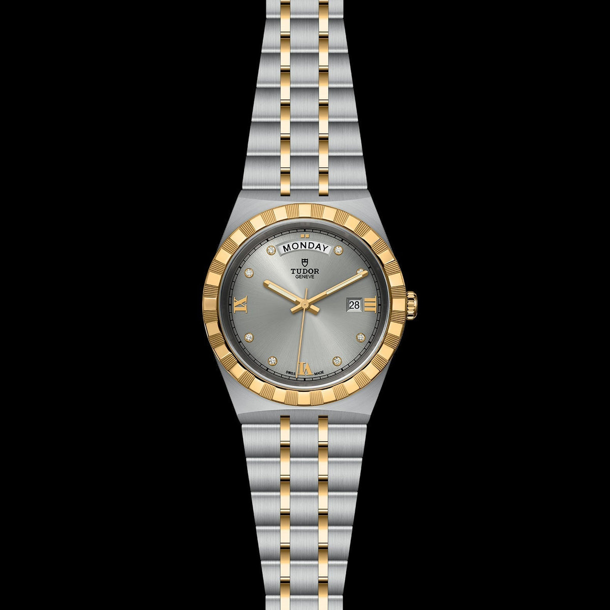 Tudor Royal Diamonds Automatic Grey Dial Two Tone Steel Strap Watch for Men - M28603-0002