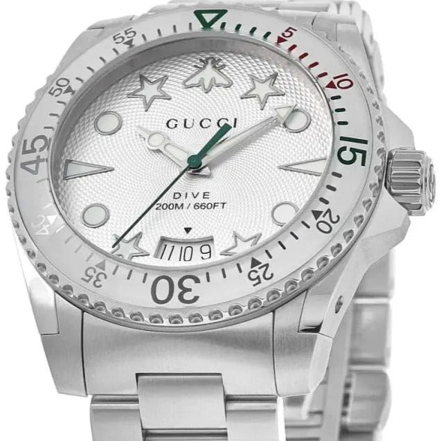 Gucci Dive Quartz White Dial Silver Steel Strap Watch For Men - YA136336