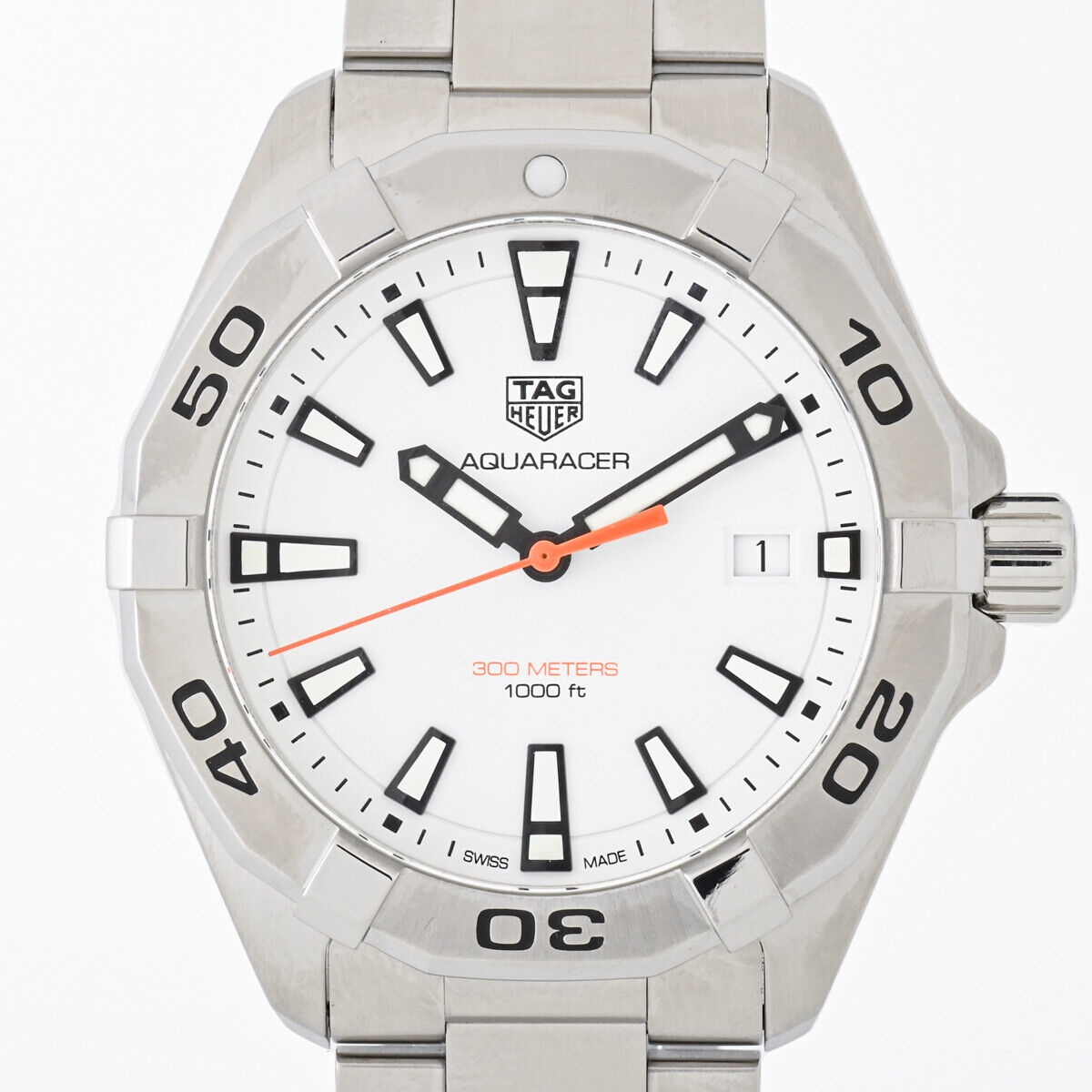 Tag Heuer Aquaracer Quartz White Dial Silver Steel Strap Watch for Men - WBD1111.BA0928