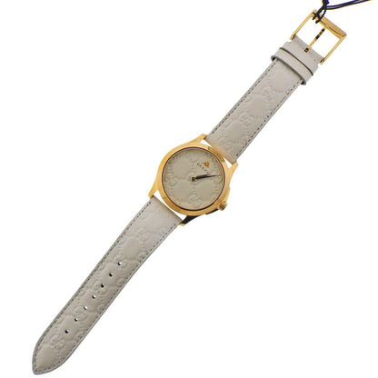 Gucci G Timeless Quartz White Dial White Leather Strap Watch For Women - YA1264033A