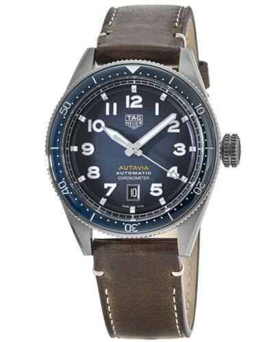 Tag Heuer Autavia Calibre 5 Automatic Blue Dial Brown Leather Strap Watch for Men - WBE5116.FC8266