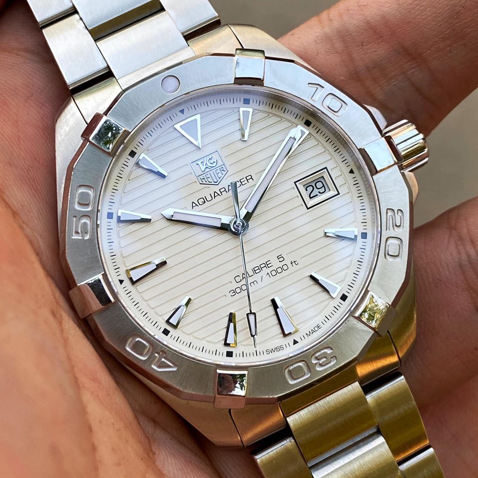 Tag Heuer Aquaracer Automatic White Dial Silver Steel Strap Watch for Men - WAY2111.BA0928