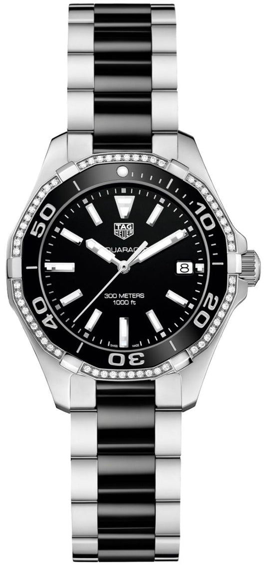 Tag Heuer Aquaracer Quartz Diamonds Black Dial Two Tone Steel Strap Watch for Women - WAY131G.BA0913