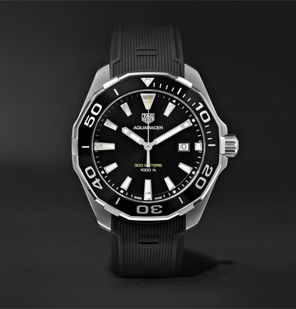 Tag Heuer Aquaracer Quartz Black Dial Black Rubber Strap Watch for Men -  WAY101A.FT6141