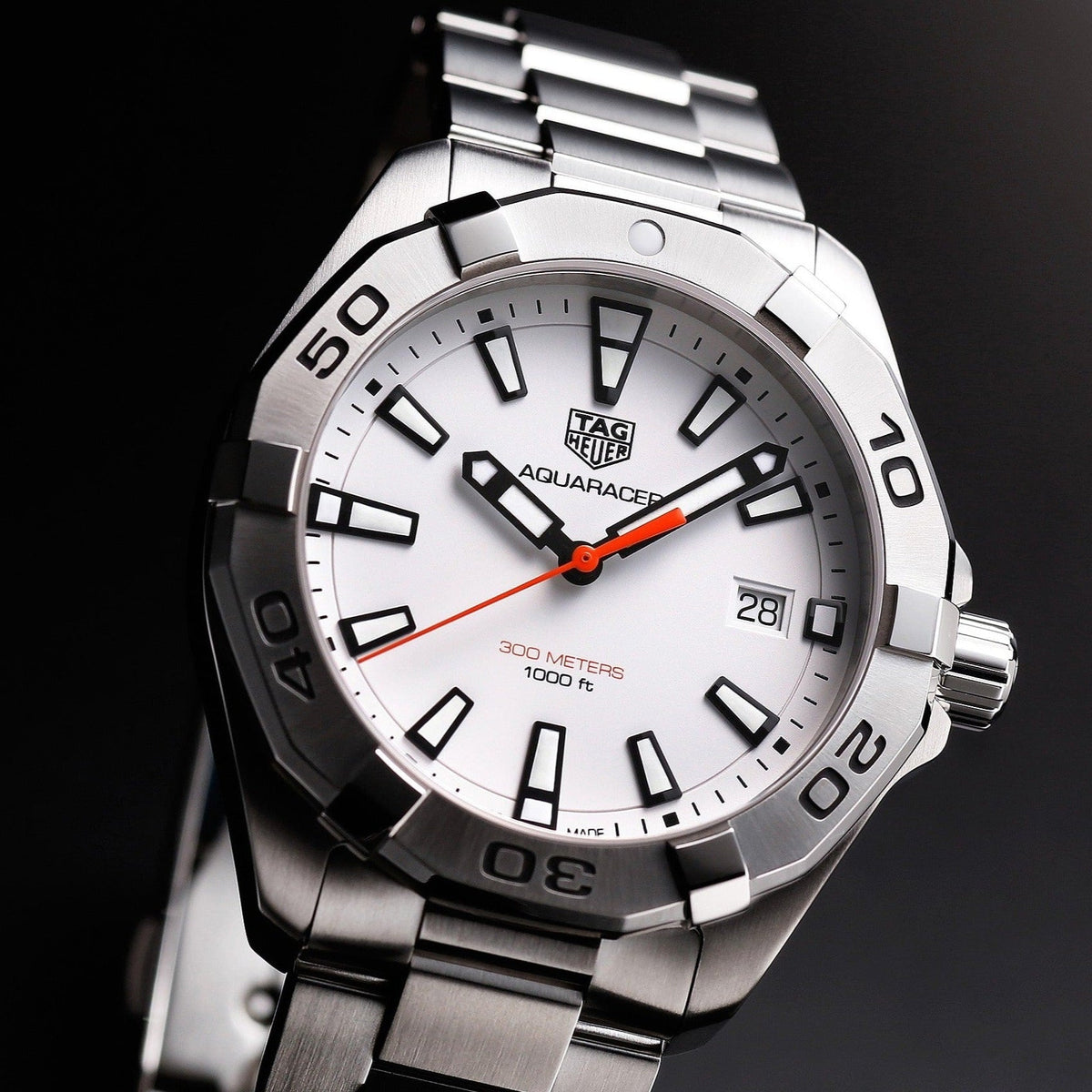 Tag Heuer Aquaracer Quartz White Dial Silver Steel Strap Watch for Men - WBD1111.BA0928