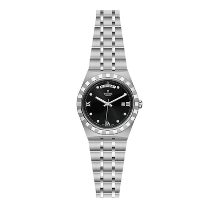 Tudor Royal Automatic Diamonds Black Dial Silver Steel Strap Watch for Men - M28600-0004