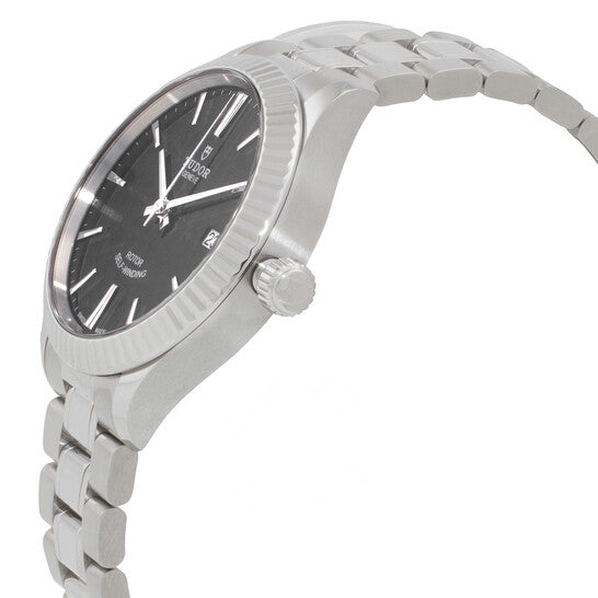 Tudor Style Automatic Black Dial Silver Steel Strap Watch for Men - M12710-0003