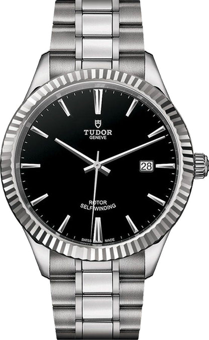 Tudor Style Automatic Black Dial Silver Steel Strap Watch for Men - M12710-0003