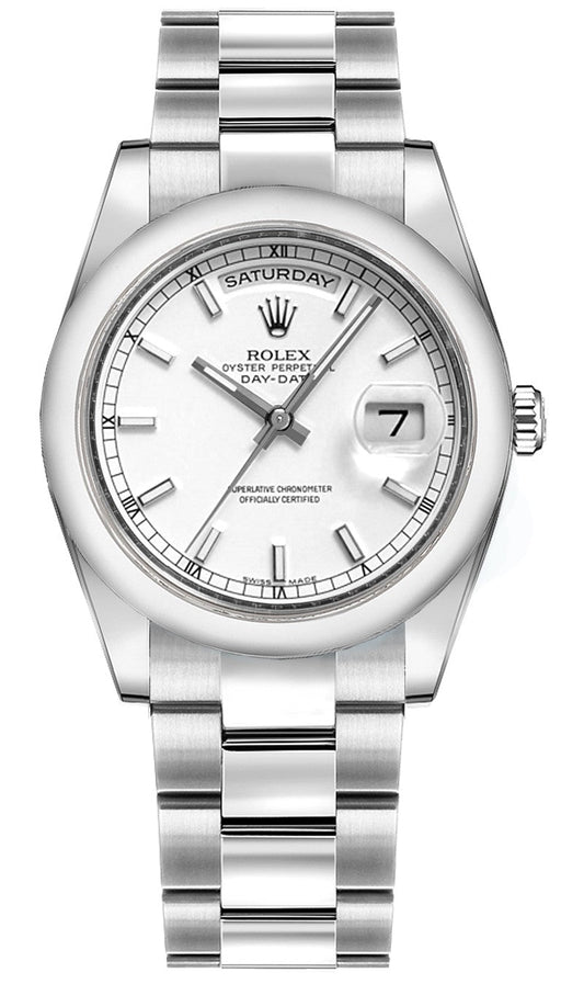 Rolex Day-Date 36 White Dial Oyster Bracelet Gold Watch 118209