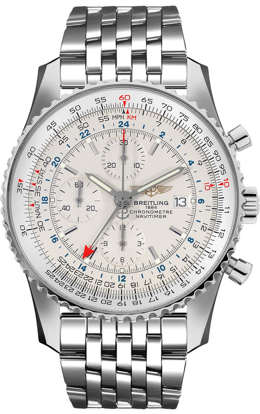 Breitling Navitimer Chronograph GMT 46 Silver Dial A24322121G1A1