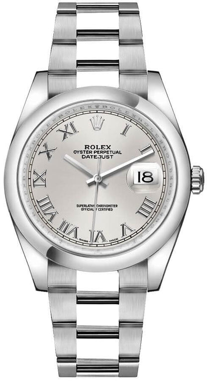 Rolex Datejust 36 Silver Roman Numeral Oyster Bracelet Watch 116200-0062