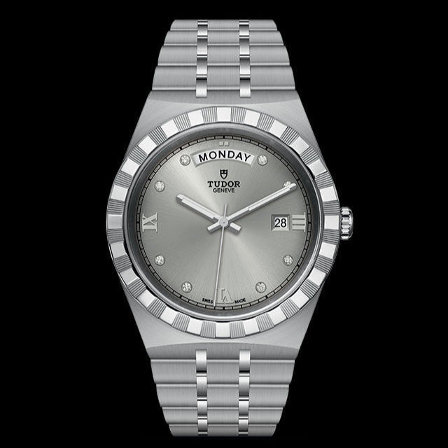 Tudor Royal Day Date Diamonds Automatic Silver Dial Silver Steel Strap Watch for Men - M28600-0002