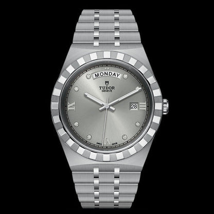 Tudor Royal Day Date Diamonds Automatic Silver Dial Silver Steel Strap Watch for Men - M28600-0002