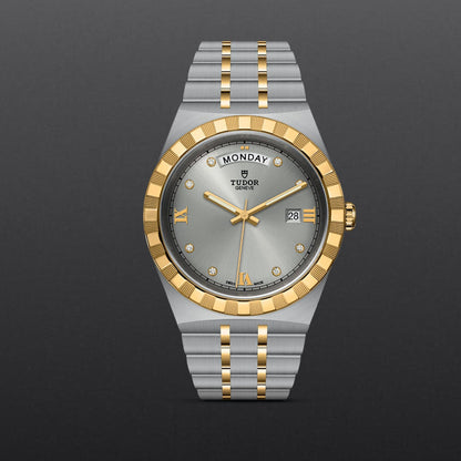 Tudor Royal Diamonds Automatic Grey Dial Two Tone Steel Strap Watch for Men - M28603-0002