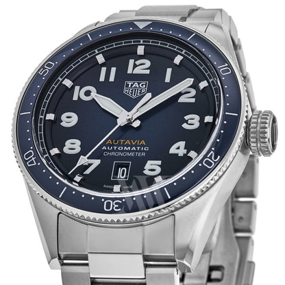 Tag Heuer Autavia Automatic Blue Dial Silver Steel Strap Watch for Men - WBE5116.EB0173