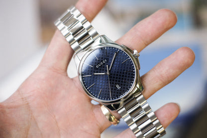 Gucci G Timeless Blue Dial Silver Steel Strap Watch For Men - YA126316