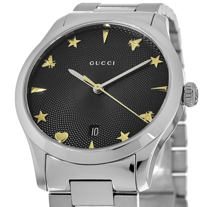 Gucci G Timeless Black Dial Silver Steel Strap Watch For Women - YA1264029A